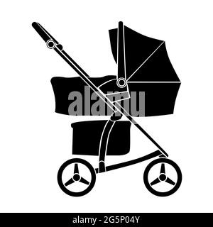 Baby carriage icon on white background. Vector pram symbol. Sign baby stroller. Stock Vector