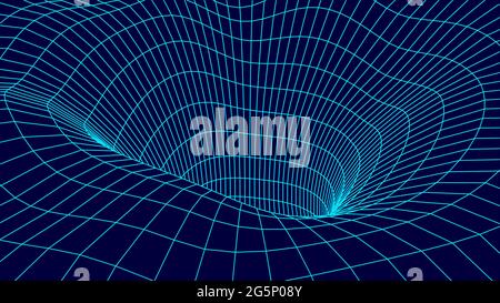 Technology wireframe tunnel on blue background. Futuristic 3D grid. Stock Vector