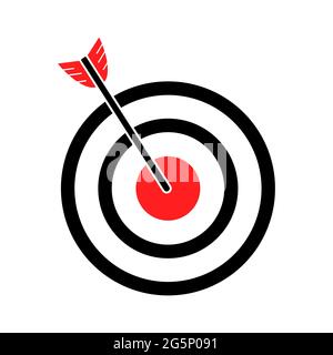 Target with arrow on white background. Isolated vector aim symbol. Marketing goal icon. Successful shot in the darts. Stock Vector