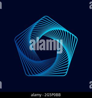 Twisted colored spiral. Wireframe pentagon shape. Technology lines graphic element. Stock Vector