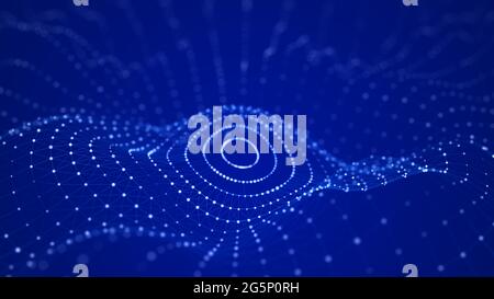 Abstract futuristic background. Big data visualization. Dynamic wave of particles. 3D rendering. Stock Photo