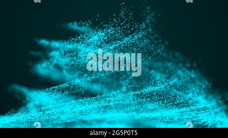 Digital dynamic particles explosion. Abstract blue futuristic background. 3D rendering. Stock Photo