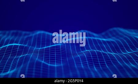 Abstract futuristic background. Big data visualization. Dynamic wave of particles. 3D rendering. Stock Photo
