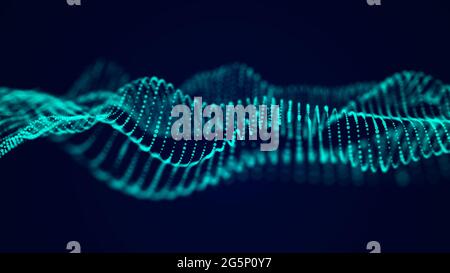 Abstract futuristic background. Big data visualization. Dynamic wave of particles. 3D rendering. Stock Photo