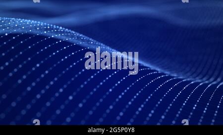 Abstract futuristic background. Big data visualization. Dynamic wave of particles. 3D rendering. Stock Photo