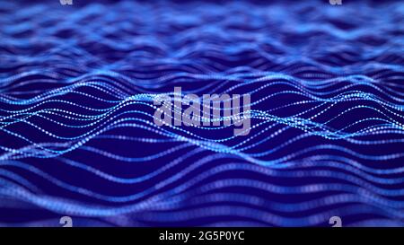Abstract futuristic background. Big data visualization. Dynamic wave of particles. 3D rendering. Stock Photo