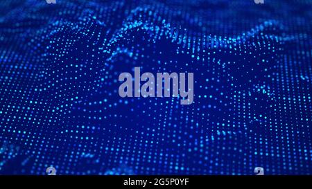 Abstract futuristic background. Big data visualization. Dynamic wave of particles. 3D rendering. Stock Photo