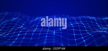 Abstract futuristic background. Big data visualization. Dynamic wave of particles. 3D rendering. Stock Photo