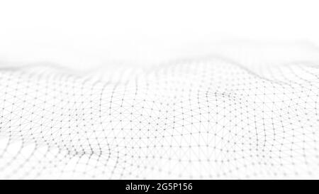 Abstract futuristic background. Big data visualization. Dynamic wave of particles. 3D rendering. Stock Photo