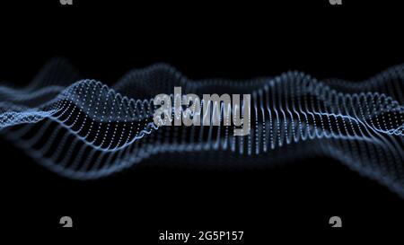 Abstract futuristic background. Big data visualization. Dynamic wave of particles. 3D rendering. Stock Photo