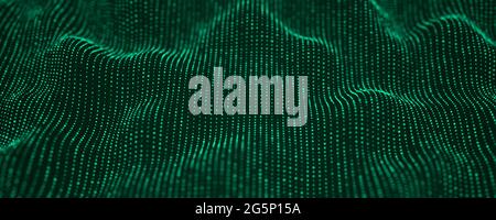 Abstract futuristic background. Big data visualization. Dynamic wave of particles. 3D rendering. Stock Photo