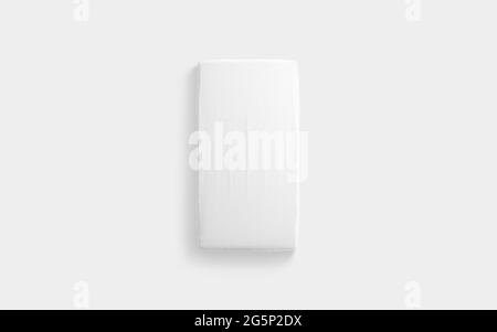Blank white rectangle crib sheet mockup, gray background Stock Photo