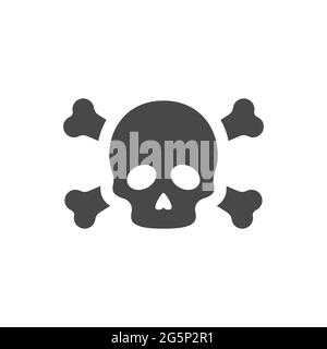 Skeleton head and crossbones vector icon. Skull with crossed bones black symbol. Stock Vector