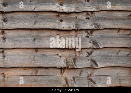 Texture of weathered overlap wooden fence panel Stock Photo