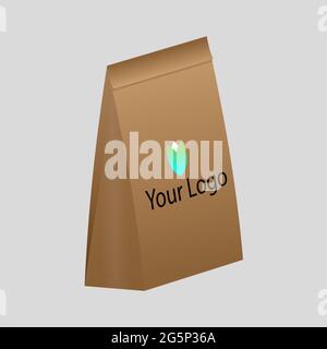 Craft paper bag packaging template isolated on grey background. Brown Packaging template mockup. Stand-up pouch Half Side view package. Stock Vector