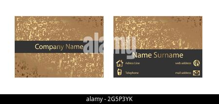 Gold grunge business card design on the isolated white background. Stock Vector