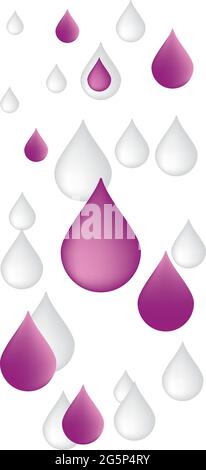 3d realistic Pink falling rain drops on the isolated white background Stock Vector