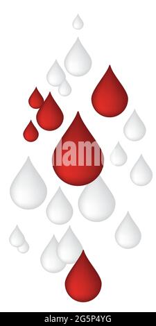 3d realistic red falling rain drops on the isolated white background Stock Vector
