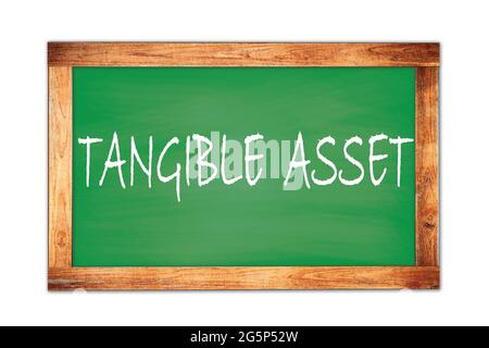 TANGIBLE  ASSET text written on green wooden frame school blackboard. Stock Photo