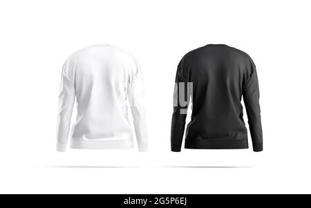 Blank black and white women sweatshirt mockup, back view Stock Photo