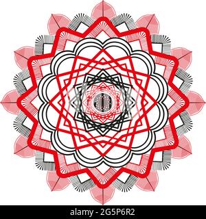 Mandala red and black on the isolated white background. Decorative ornament vector. Fantastic decoration Abstract design. Stock Vector