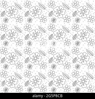 Seamless flower pattern background with flower and leaf hand drawn vector illustration. Perfect for invitations, cards, prints, flyers, posters. Stock Vector