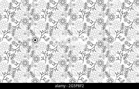 Black flowers and leaf designs on black background. Vintage seamless pattern. Oriental style ornaments. Vector illustration. Stock Vector