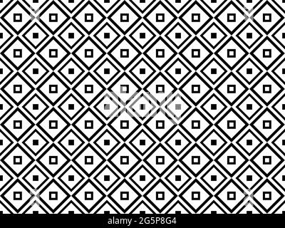 Decorative ornament, template with striped black white squares texture with. Modern tile. Stock Vector