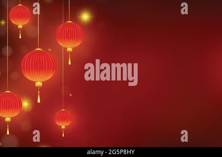 Lighting red lanterns on dark background. Stock Vector