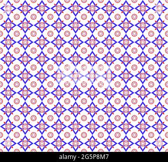 Ceramic tile pattern vector. Porcelain background design, blue and red. Floral decor vector illustration. Stock Vector