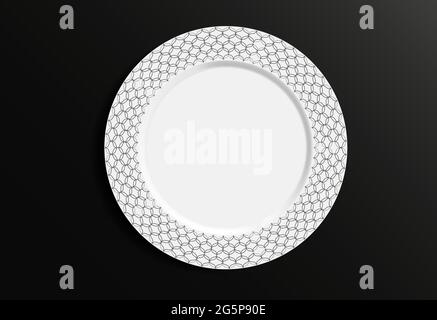 Round Geometric Floral Pattern. Decorative plate with a black ornament of handwork and an empty space in the centre. Vector Illustration. Stock Vector