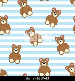 Striped cute teddy bear seamless pattern. Stock Vector