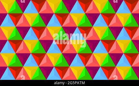 Colorful abstract background. 3D vector triangle pattern geometry. shadowed Red pyramid shapes in realistic composition. Stock Vector