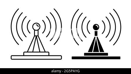 Linear icon. TV antenna transmits signal. Radio and Television Day. Simple black and white vector Stock Vector