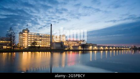 Moody blue hour photo of Van Nelle factory Stock Photo