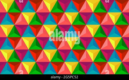 Colorful abstract background. 3D vector triangle pattern geometry. shadowed Red pyramid shapes in realistic composition. Stock Vector