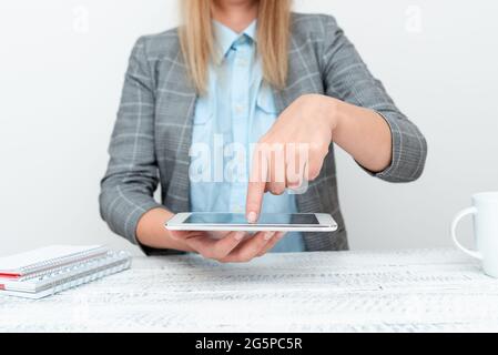 Displaying New Smartphone Technology, Discussing Device Improvements, Presenting Technical Specs, Introducing Promoting Product, Voice Video Calling Stock Photo