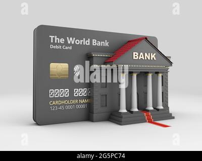3d Rendering of Credit Card with Bank Building. clipping path included. Stock Photo
