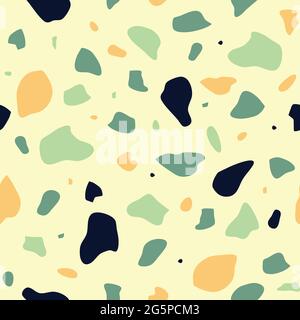 Seamless vector pattern with mosaic pieces on light yellow background. Simple grid texture wallpaper design. Terrazzo fashion textile. Stock Vector