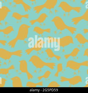 Seamless vector pattern with silhouettes of birds on light blue background. Animal wallpaper design with sparrows. Simple fashion textile. Stock Vector