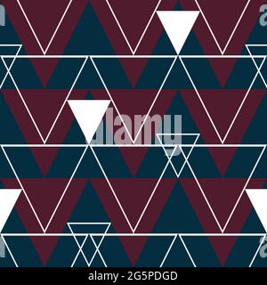 Seamless vector pattern with triangles on dark blue background. Geometrical abstract texture wallpaper design. Simple modern fashion textile. Stock Vector