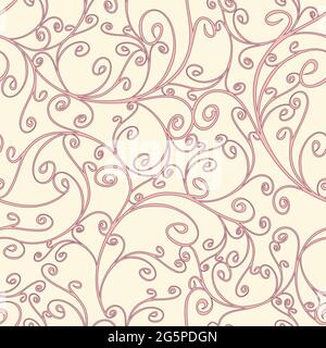 Seamless vector pattern with curved lines on pink background. Beautiful romantic wallpaper texture. Royal fashion fabric design. Stock Vector