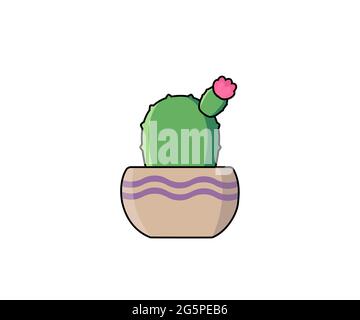 Small spherical cactus with flower vector illustration in flat style. Echinocereus pectinatus icon or object for design Stock Vector