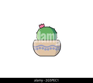 Small spherical cactus vector illustration in flat style. Parodia schwebsiana icon or object for design Stock Vector