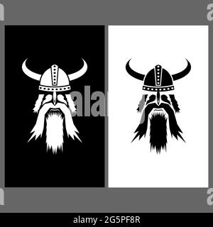 Viking Silhouettes Icons Isolated on White Black Background Stock Vector