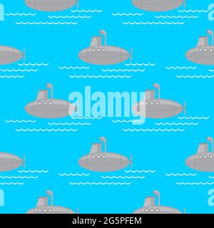 Submarine Seamless Pattern Isolated on Blue Background Stock Vector
