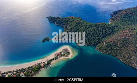 An amazing view of Oludeniz which is a county of Fethiye in Turkey. Because of its warm climate and fresh air, it has been an important destination to Stock Photo