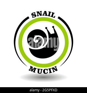 Vector circle logo with snail sign for packaging symbol of organic cosmetics  contain natural snail mucin extract. Creative simple pictogram with roun Stock Vector