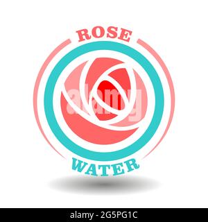 Simple creative logo of rose flower round icon in natural water circle for labeling organic cosmetics with natural floral fragrance, essential oils, b Stock Vector