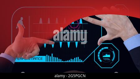 Composition of businessman touching screen with data processing Stock Photo